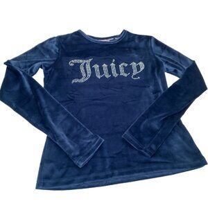 Juicy Couture Sleepwear Shirt Small Blue Velour Rhinestones Long Sleeve Y2K